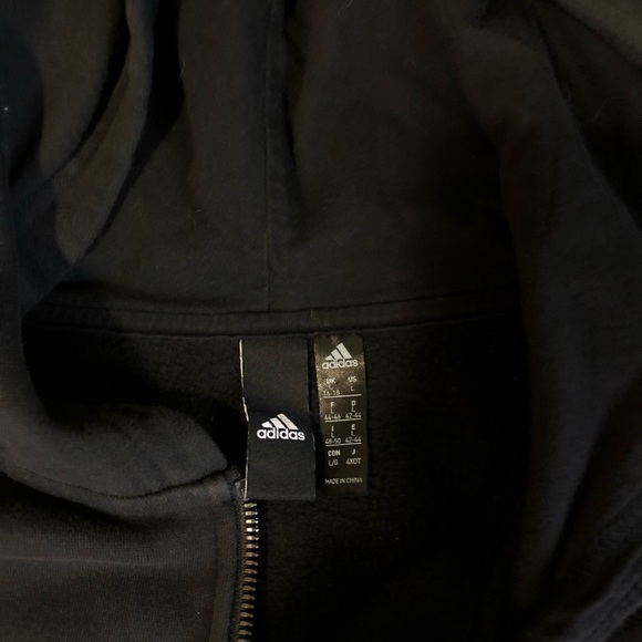 size large, black w stripes, zip up adidas hoodie - Picture 2 of 2
